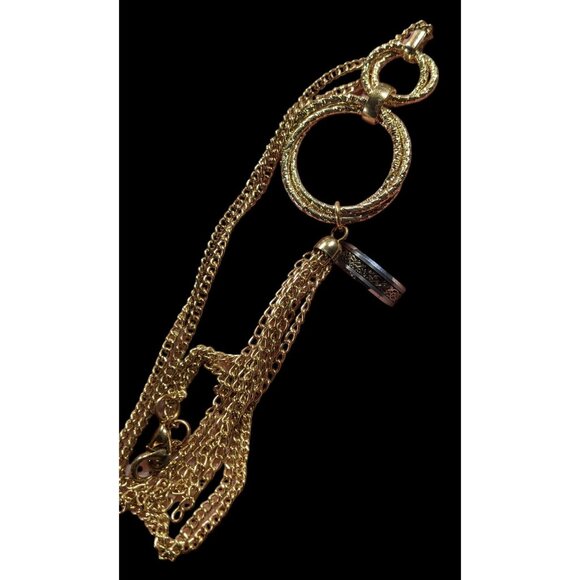 Elegant Double Ring Tassel Gold Tone Pendant Necklace - Picture 5 of 6